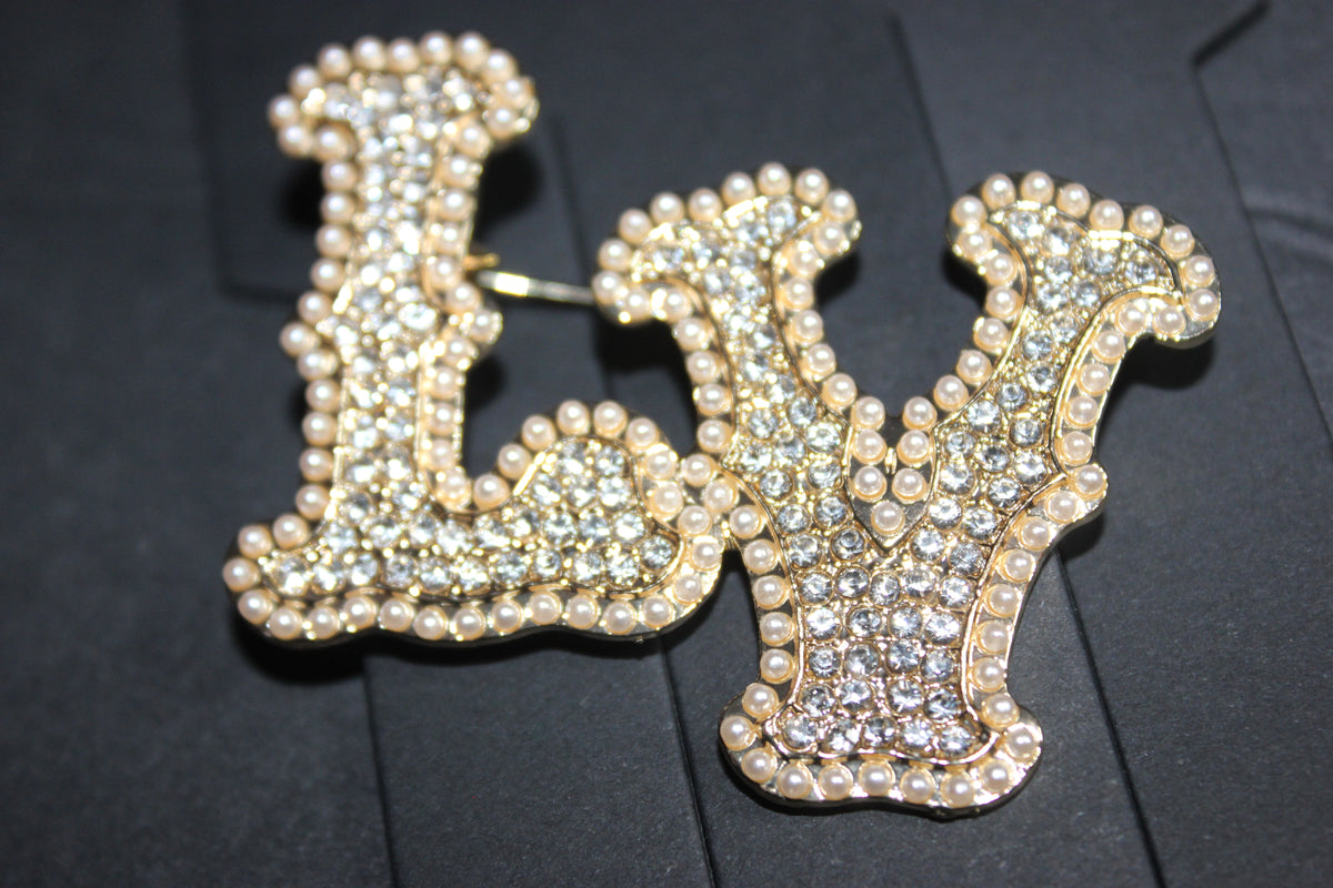 Gold & Rhinestone Pearl Brooch Pin