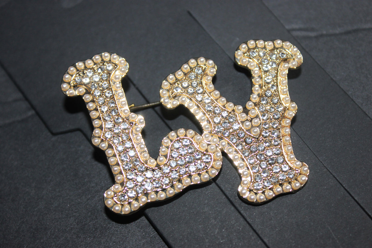 Gold & Rhinestone Pearl Brooch Pin