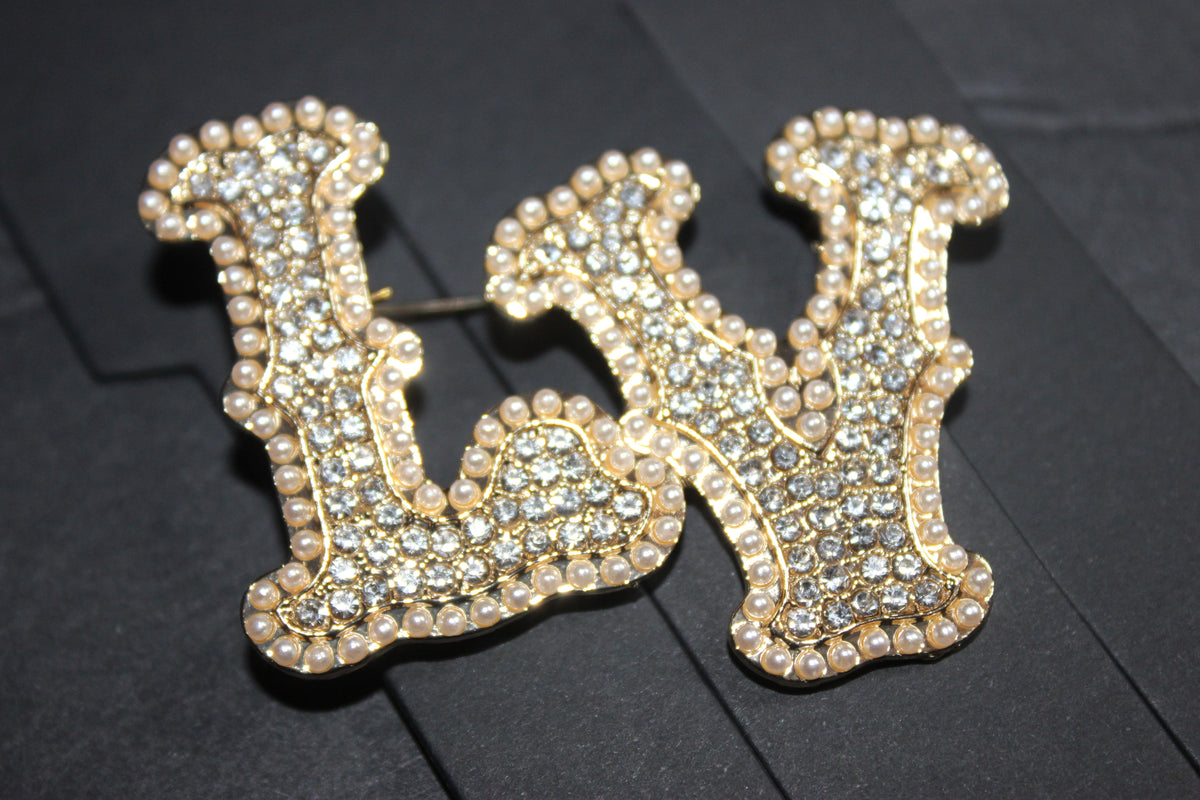 Gold & Rhinestone Pearl Brooch Pin