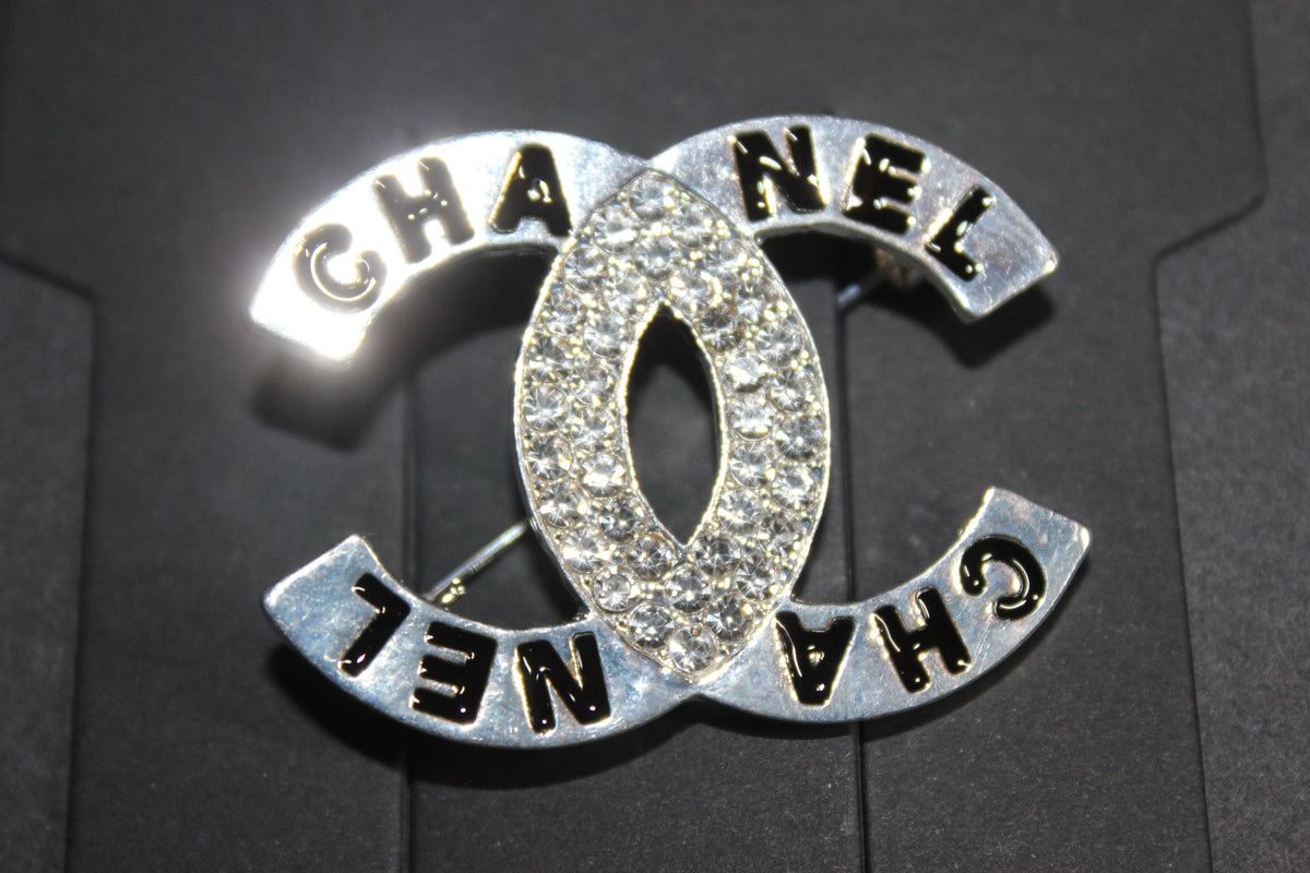 Black & Silver Rhinestone Brooch Pin