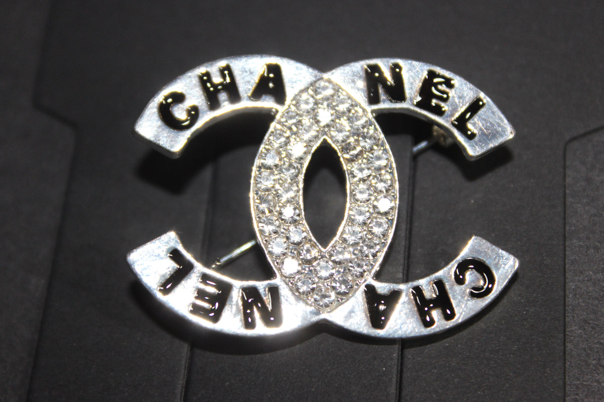 Black & Silver Rhinestone Brooch Pin