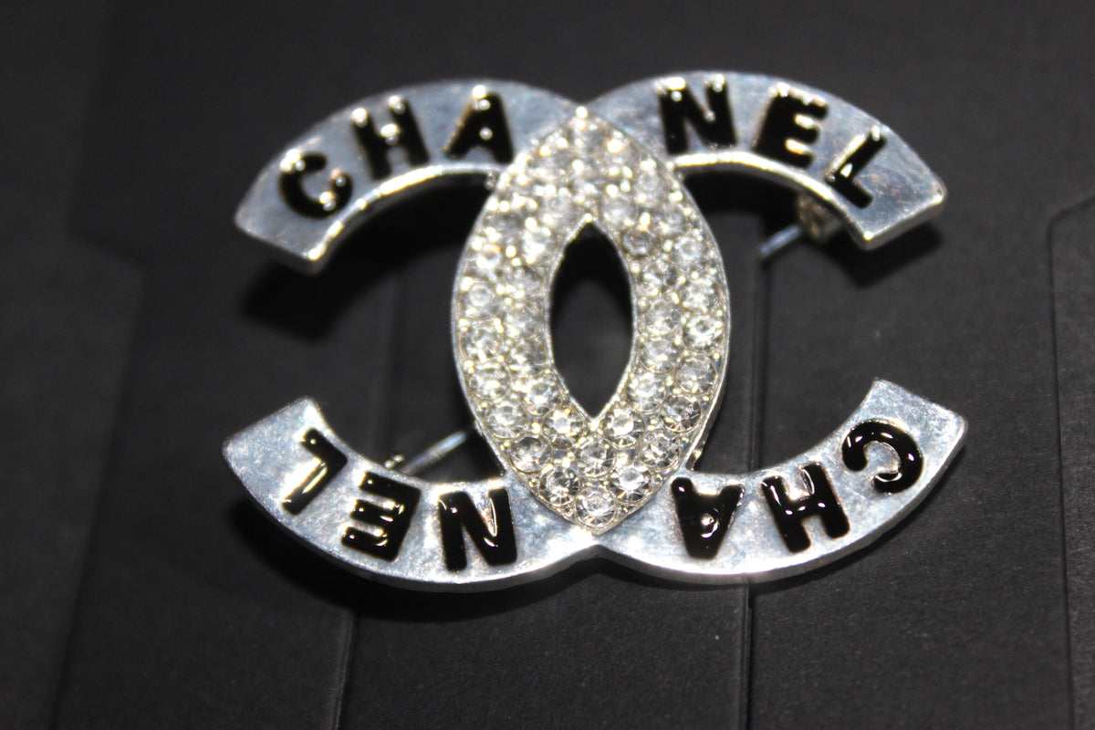 Black & Silver Rhinestone Brooch Pin