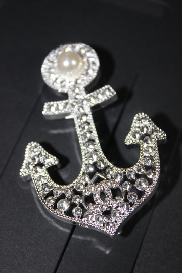 Silver Pearl Rhinestone Brooch Pin