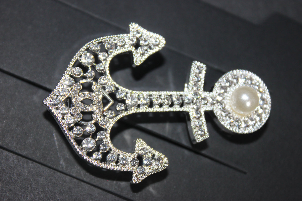 Silver Pearl Rhinestone Brooch Pin