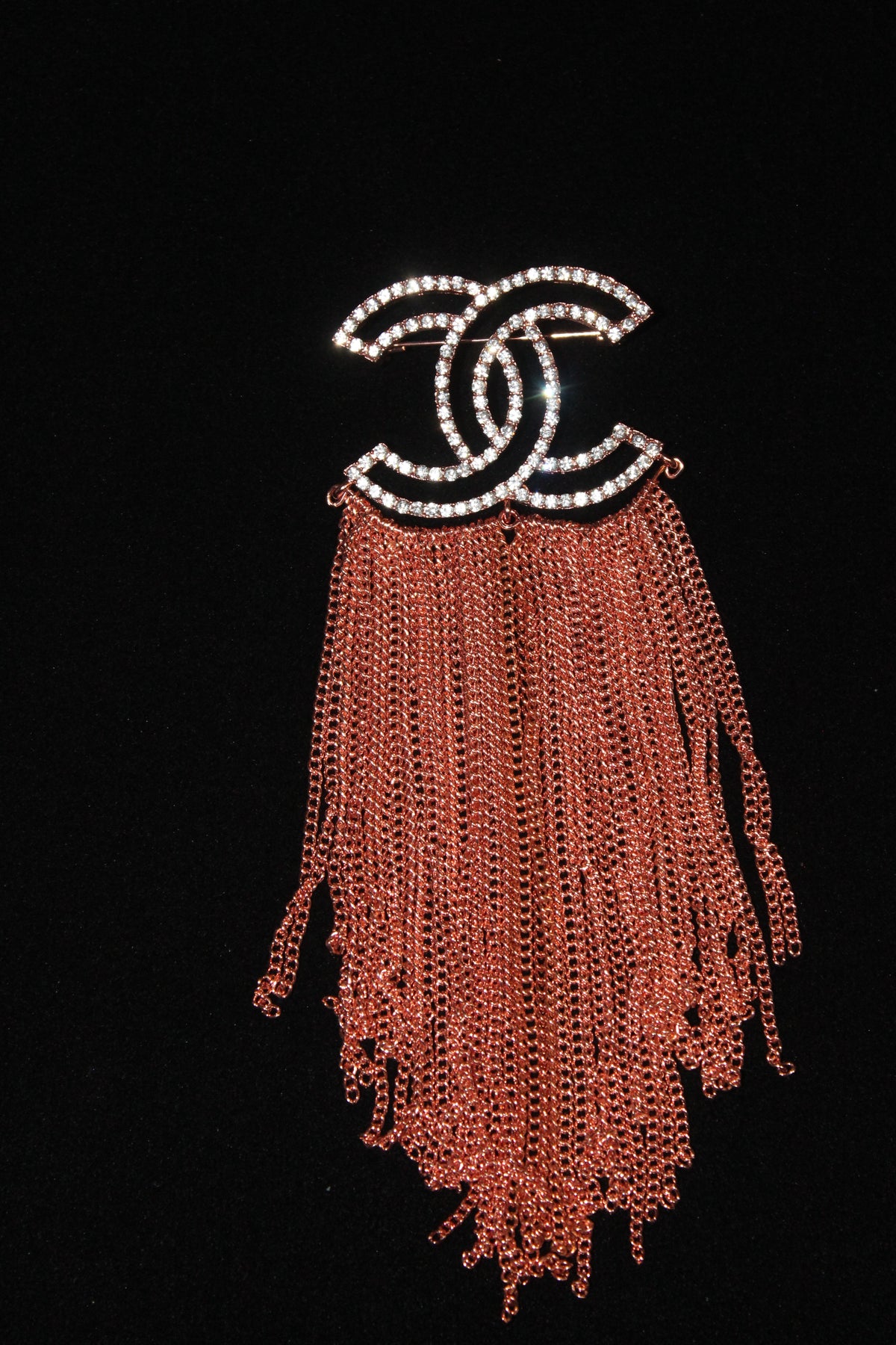 Rose Gold Chain Rhinestone Brooch Pin