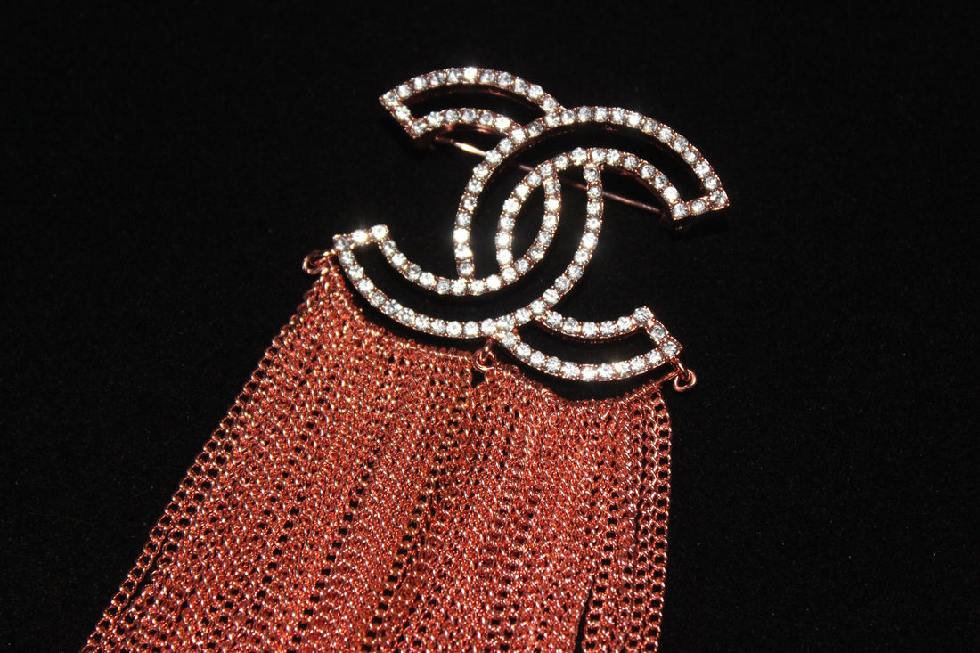 Rose Gold Chain Rhinestone Brooch Pin