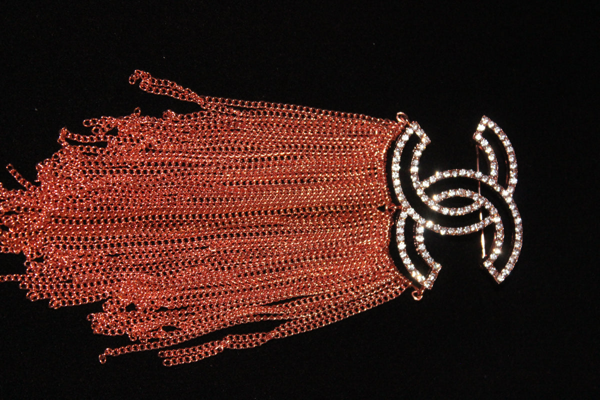 Rose Gold Chain Rhinestone Brooch Pin