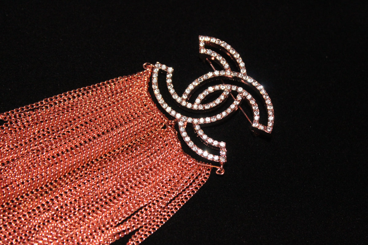 Rose Gold Chain Rhinestone Brooch Pin