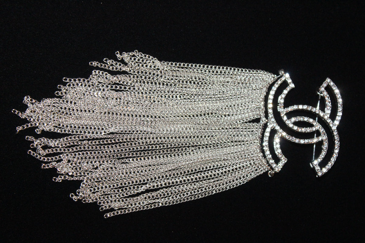 Silver Rhinestone Chain Brooch Pin