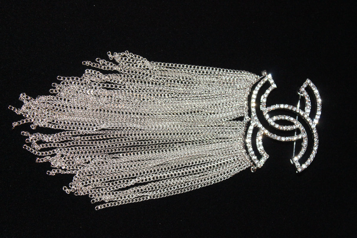 Silver Rhinestone Chain Brooch Pin