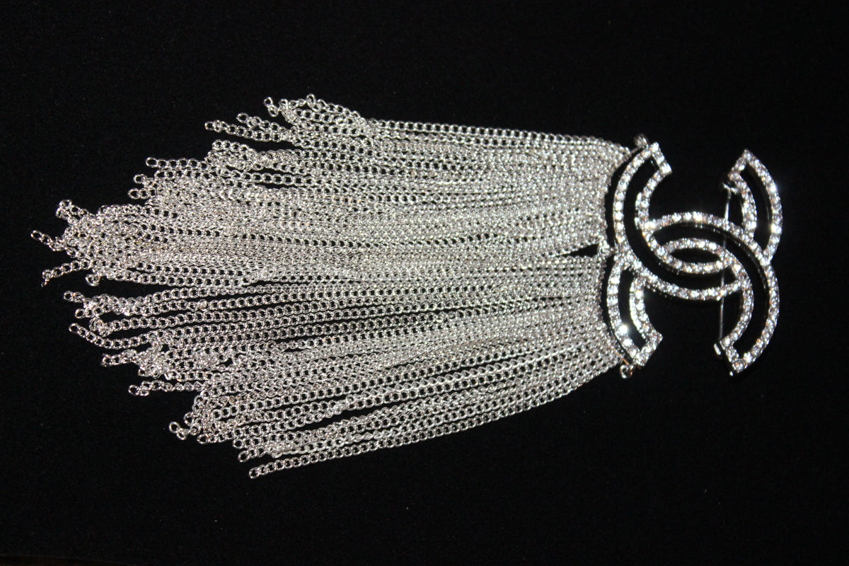 Silver Rhinestone Chain Brooch Pin