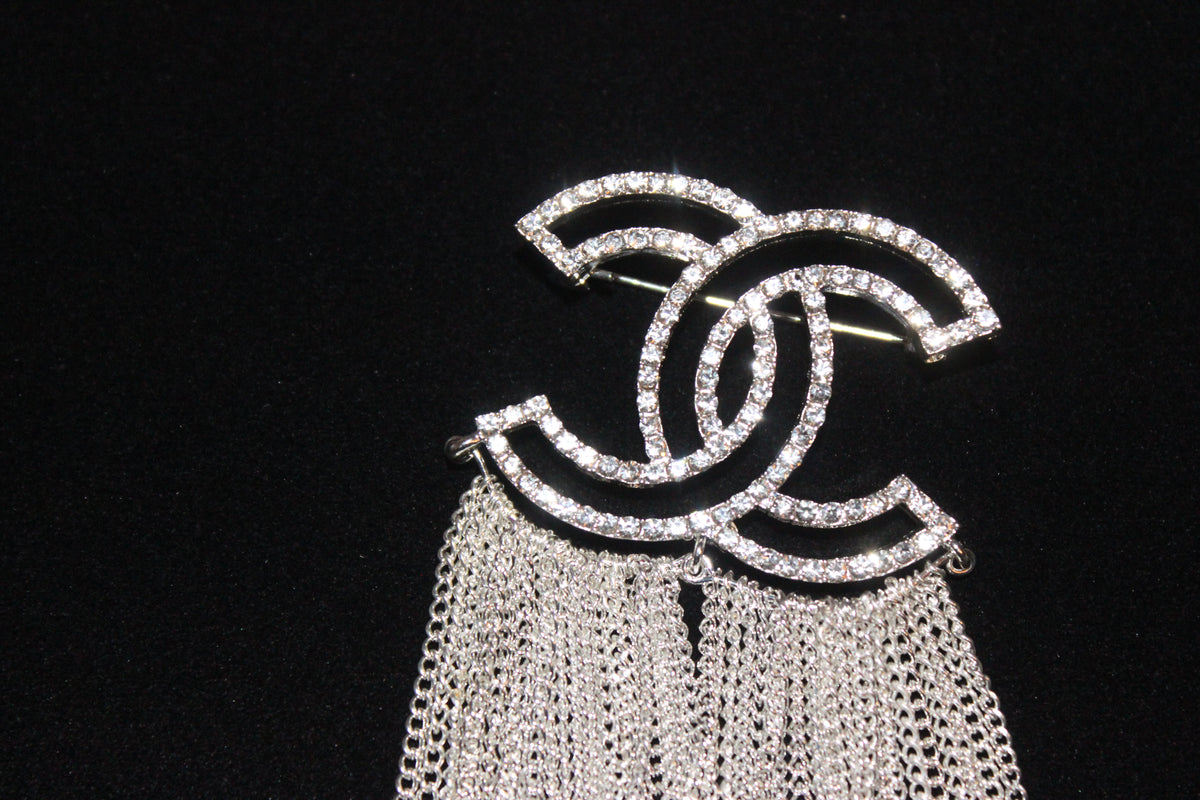 Silver Rhinestone Chain Brooch Pin