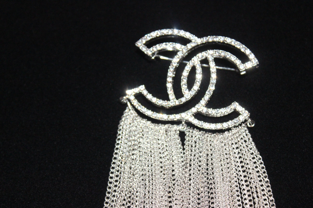 Silver Rhinestone Chain Brooch Pin