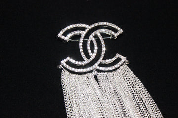Silver Rhinestone Chain Brooch Pin