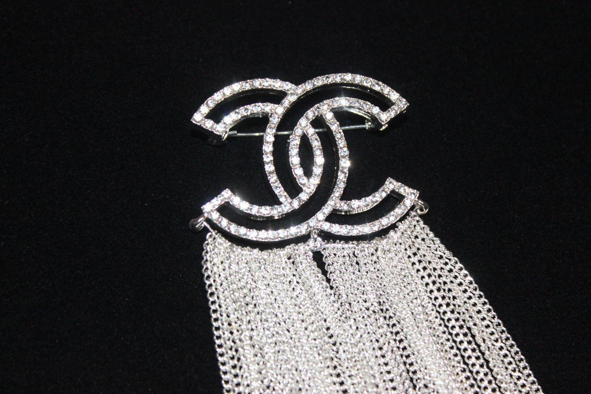 Silver Rhinestone Chain Brooch Pin