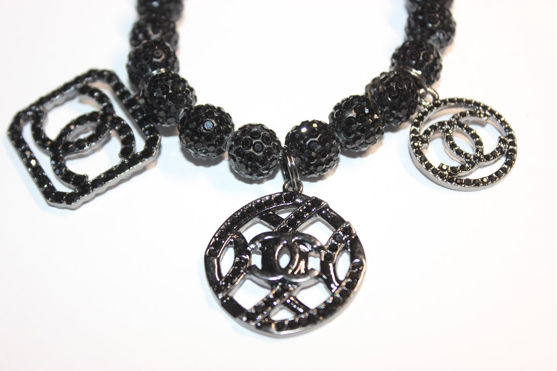 Black Rhinestone Charm Bracelet (1)