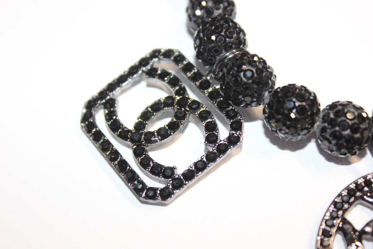 Black Rhinestone Charm Bracelet (1)