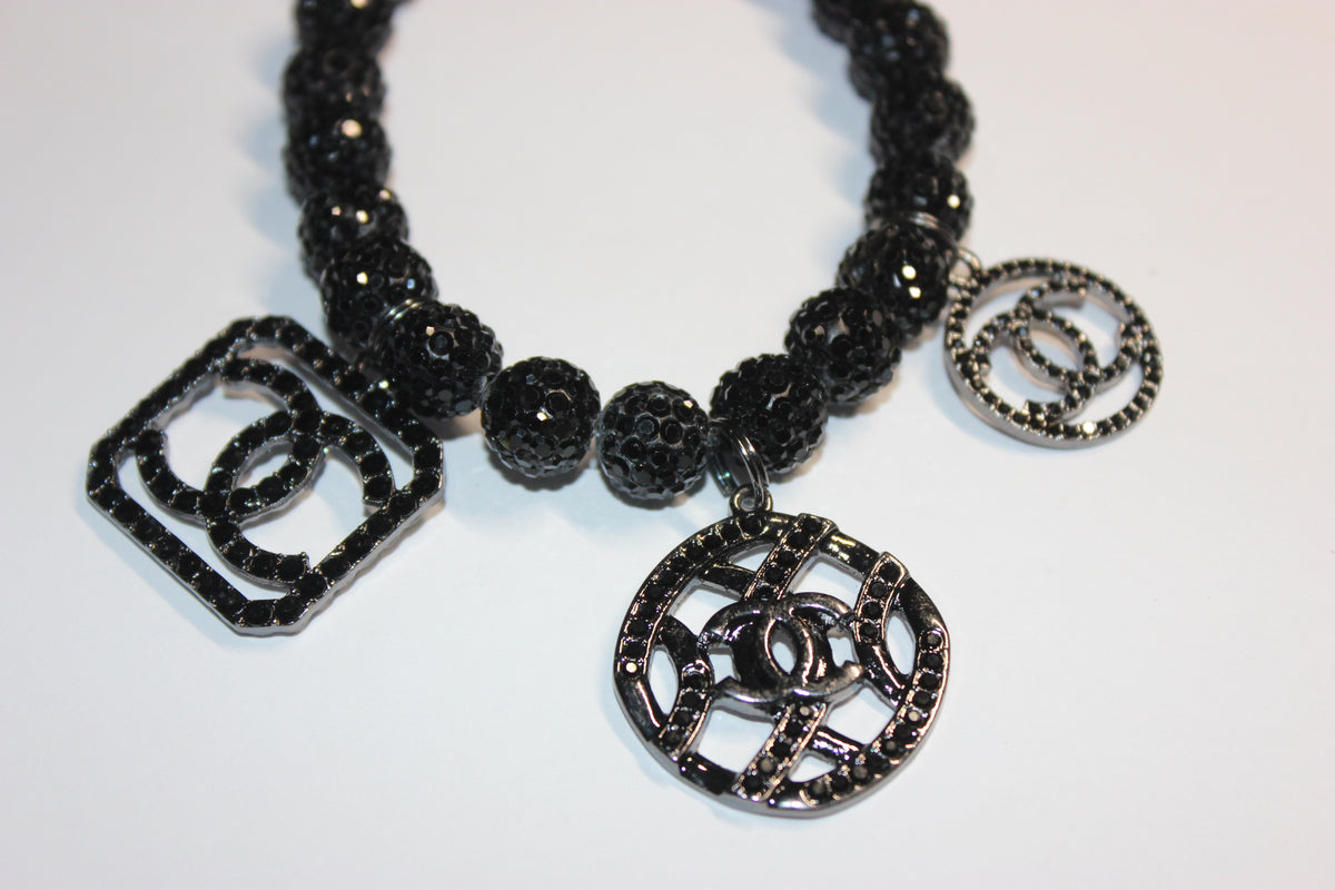 Black Rhinestone Charm Bracelet (1)
