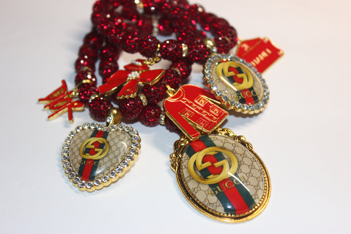 3 Piece Red & Gold Rhinestone Charm Bracelet Set