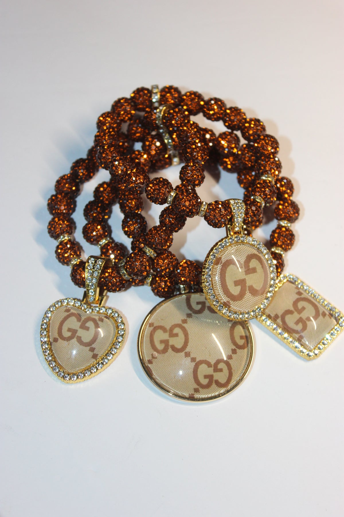 Brown & Gold Rhinestone Charm Bracelet Set (4 Piece)