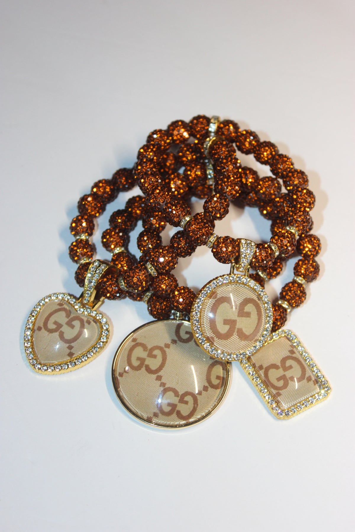 Brown & Gold Rhinestone Charm Bracelet Set (4 Piece)