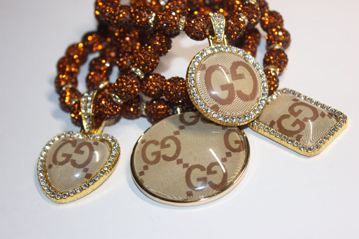 Brown & Gold Rhinestone Charm Bracelet Set (4 Piece)