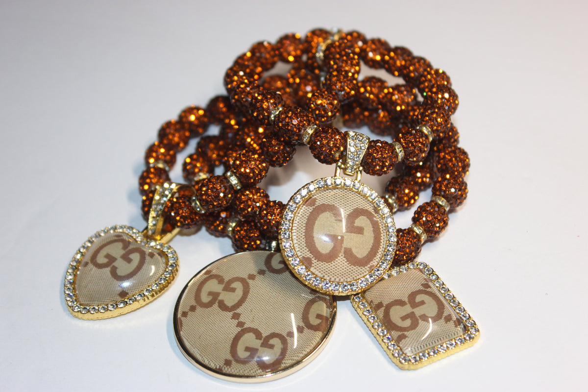 Brown & Gold Rhinestone Charm Bracelet Set (4 Piece)