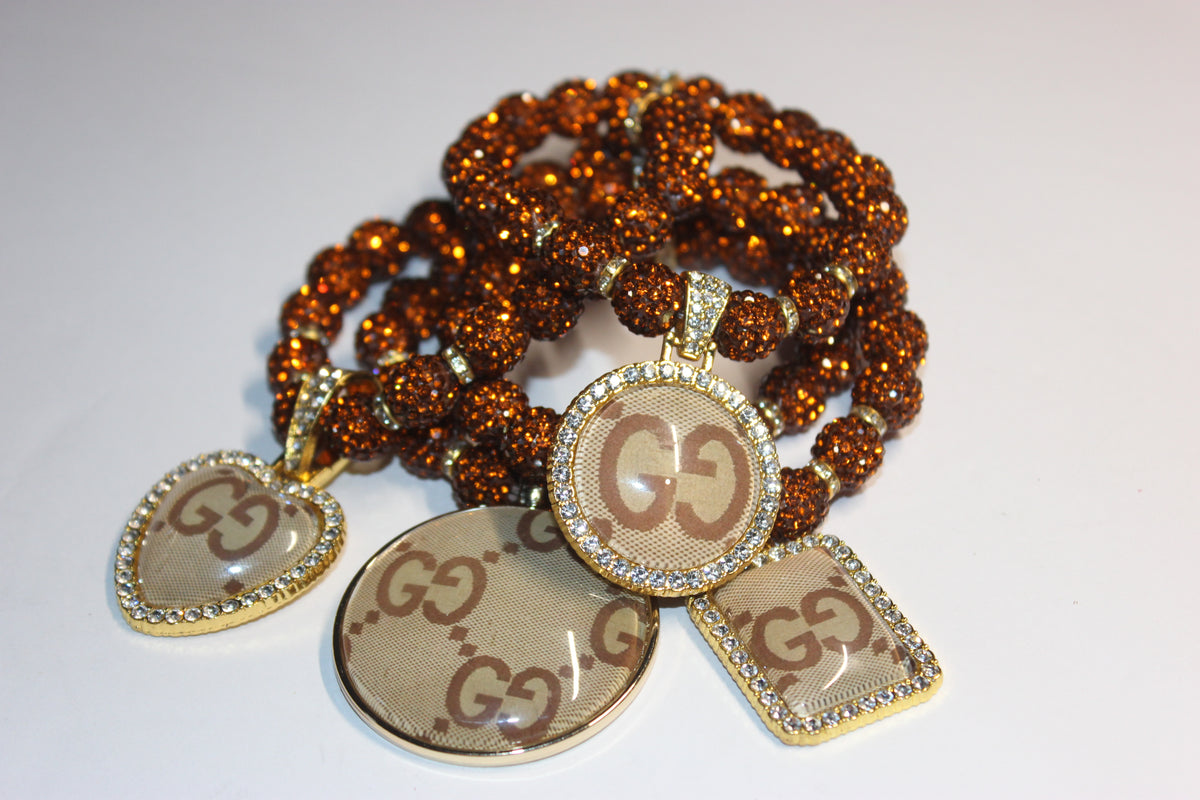 Brown & Gold Rhinestone Charm Bracelet Set (4 Piece)