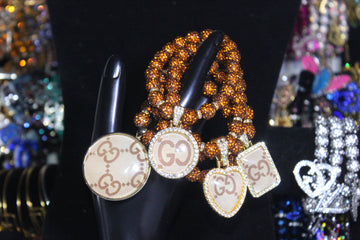 Brown & Gold Rhinestone Charm Bracelet Set (4 Piece)