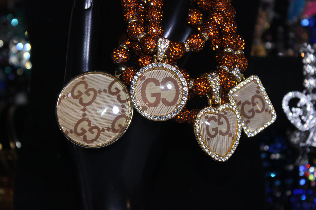 Brown & Gold Rhinestone Charm Bracelet Set (4 Piece)
