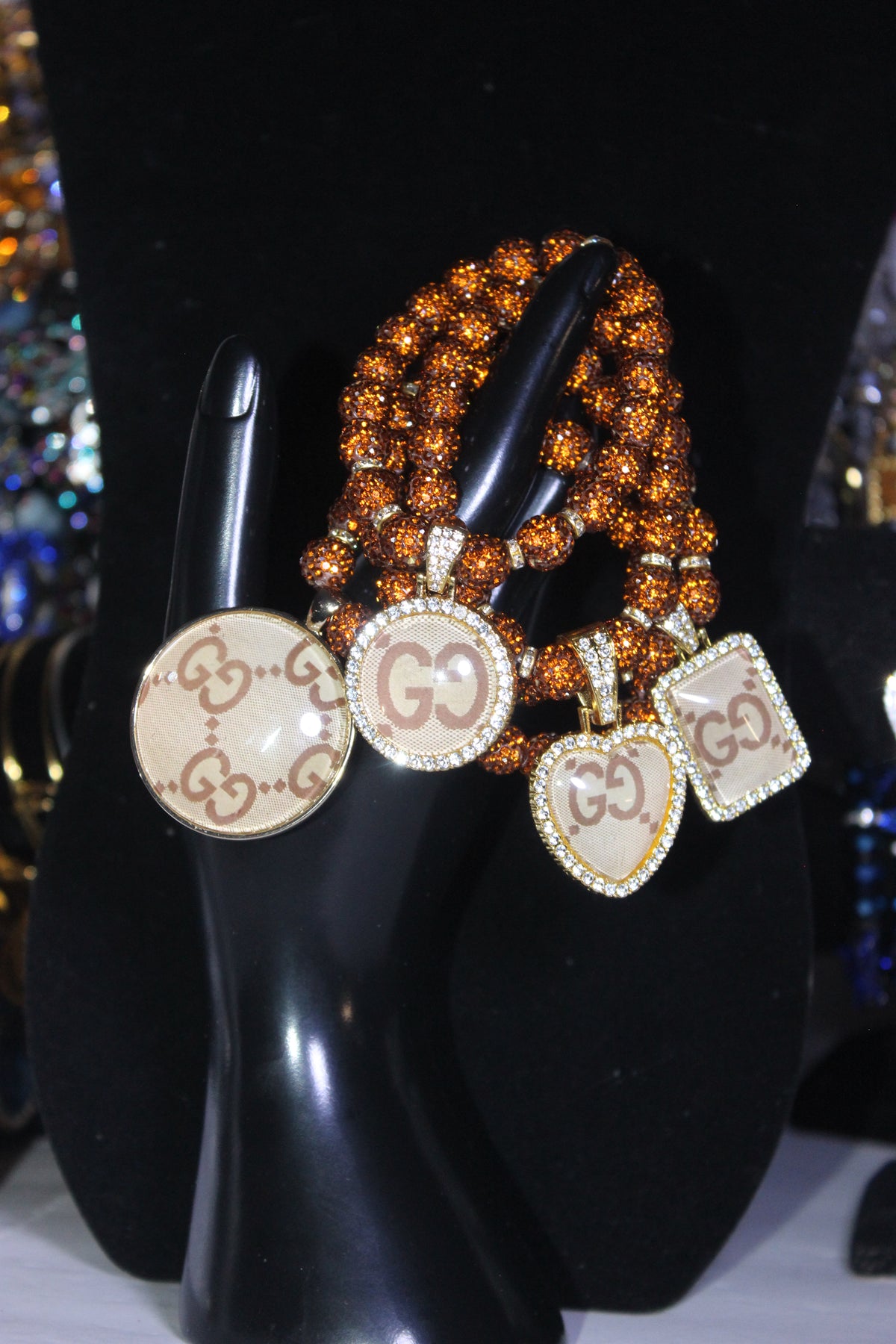 Brown & Gold Rhinestone Charm Bracelet Set (4 Piece)