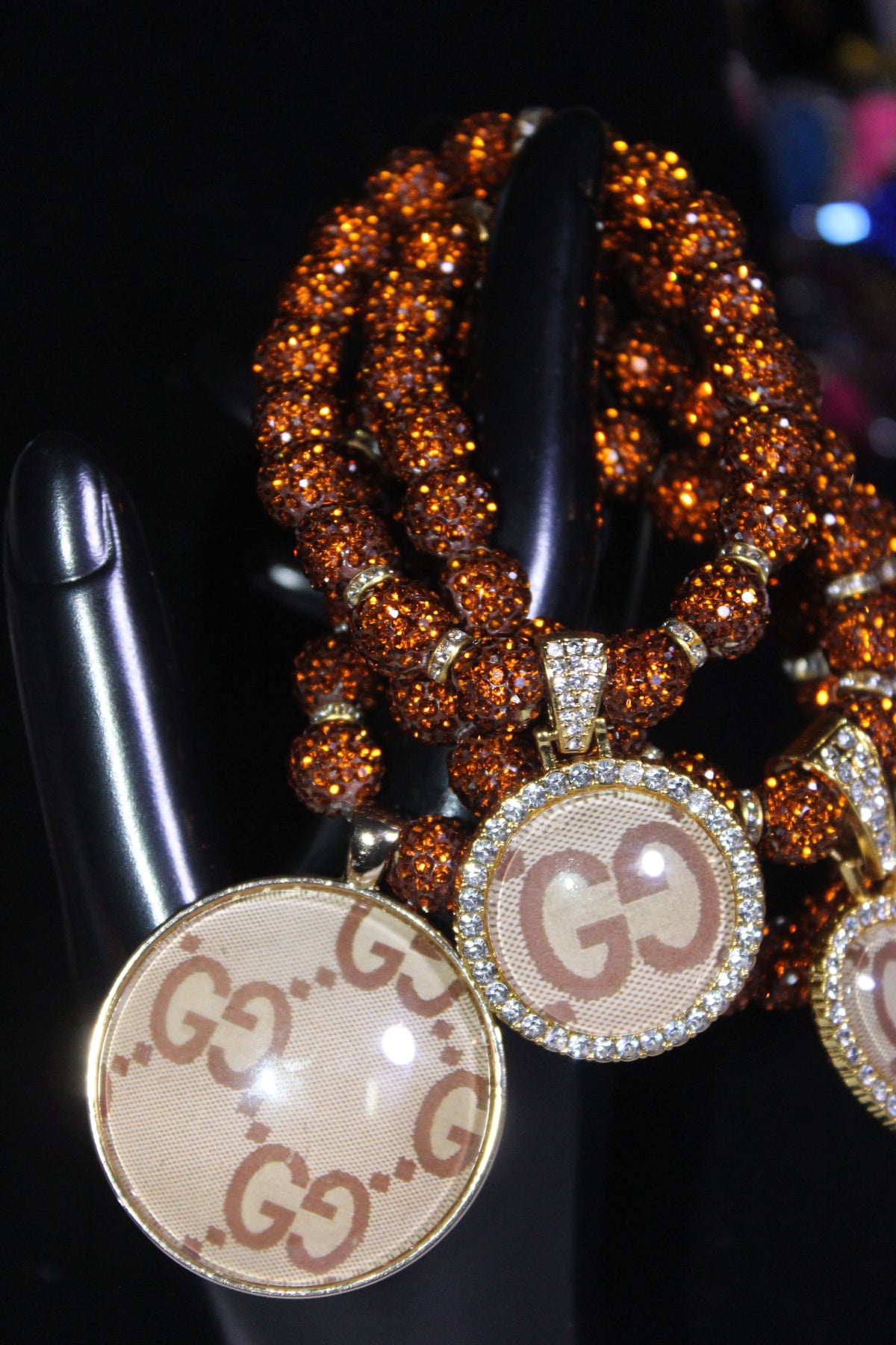 Brown & Gold Rhinestone Charm Bracelet Set (4 Piece)