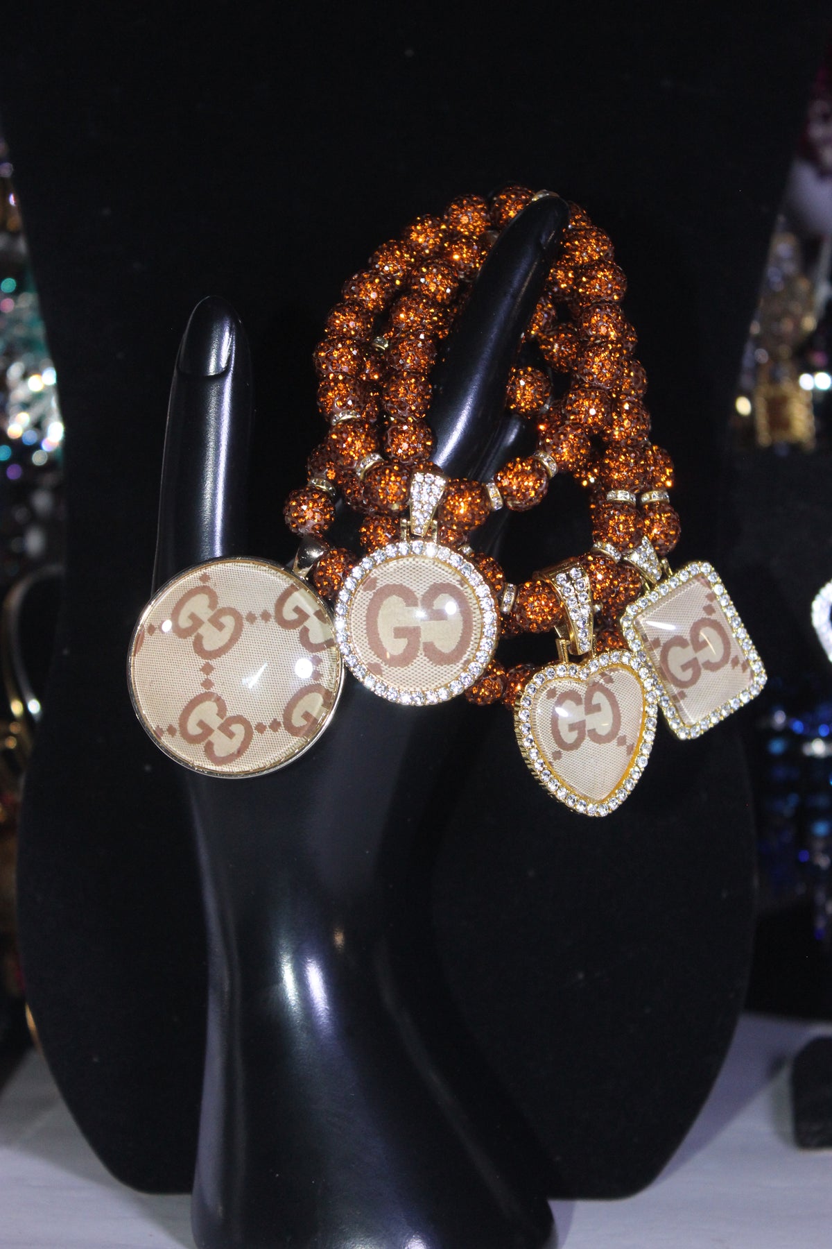 Brown & Gold Rhinestone Charm Bracelet Set (4 Piece)