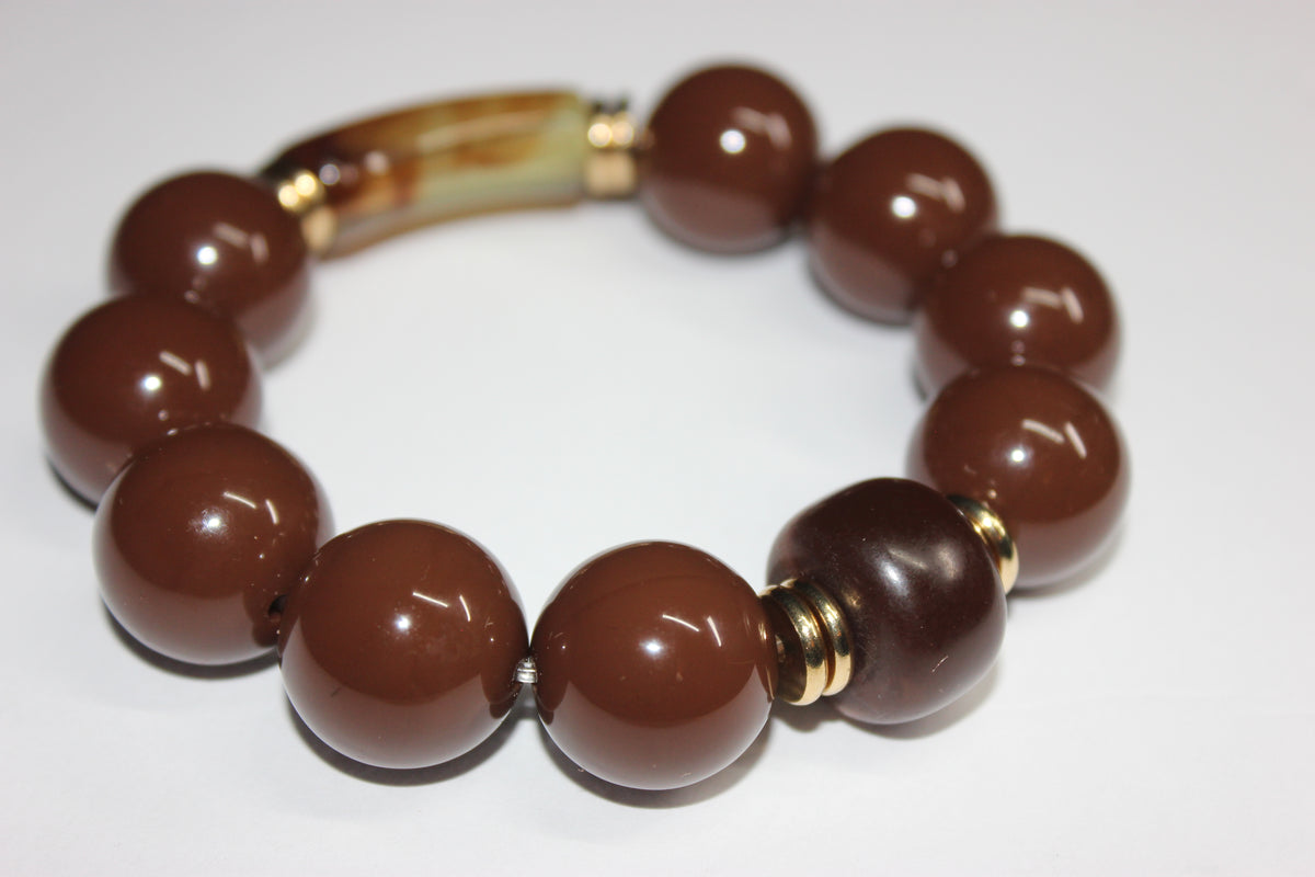 Shades Of Chocolate Brown & Gold Beaded Bracelet