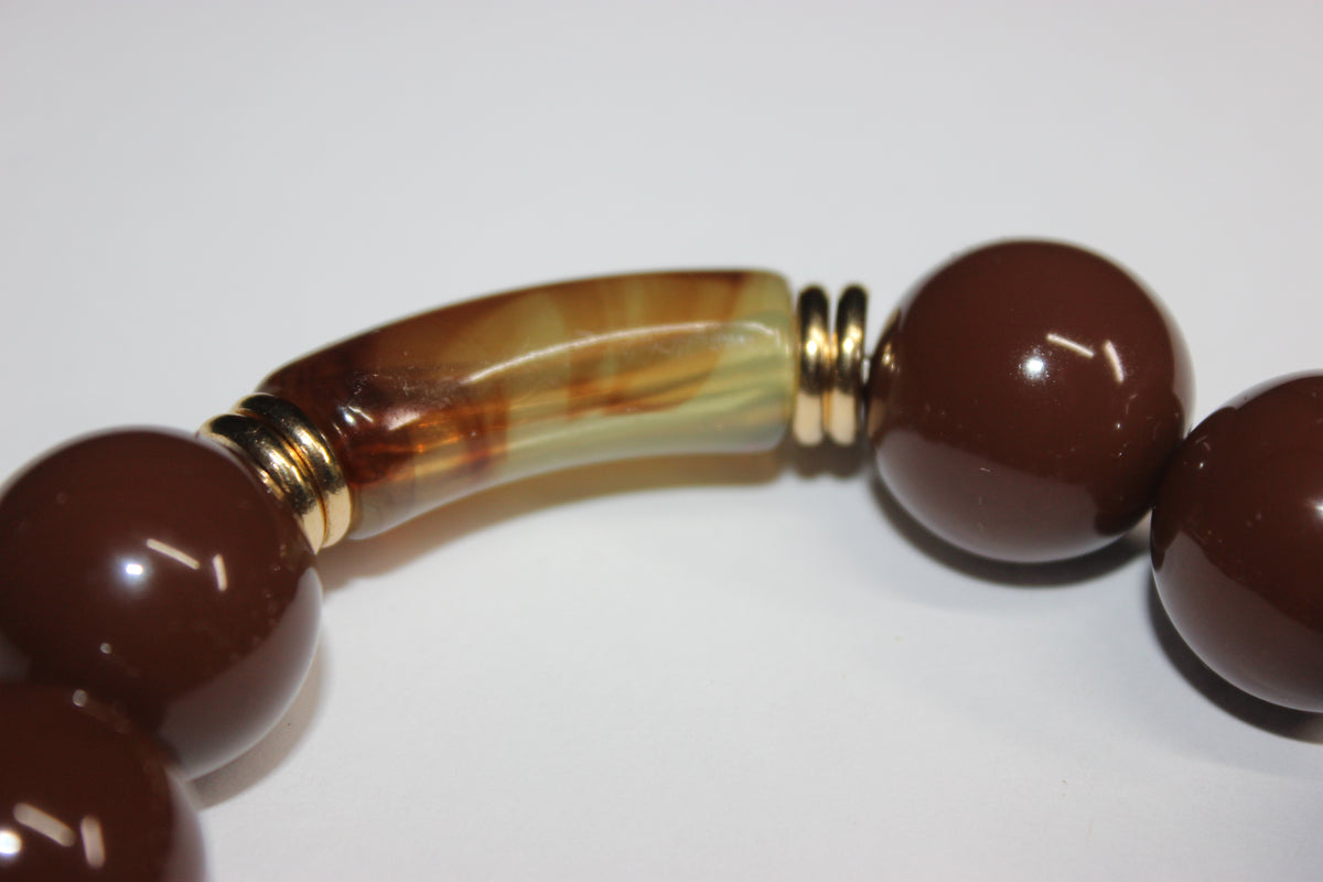 Shades Of Chocolate Brown & Gold Beaded Bracelet