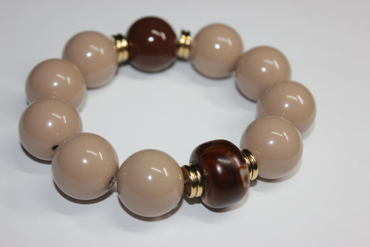 Shades Of Mocha Chocolate Brown Beaded Bracelet (GOLD)