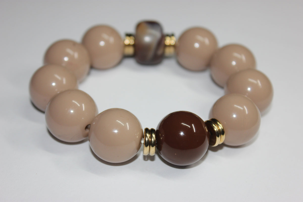 Shades Of Mocha Chocolate Brown Beaded Bracelet (GOLD)