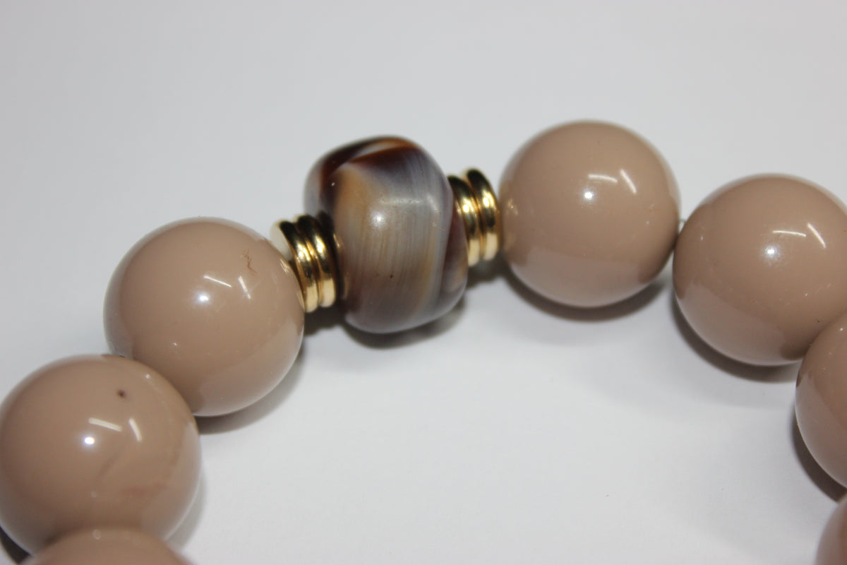 Shades Of Mocha Chocolate Brown Beaded Bracelet (GOLD)