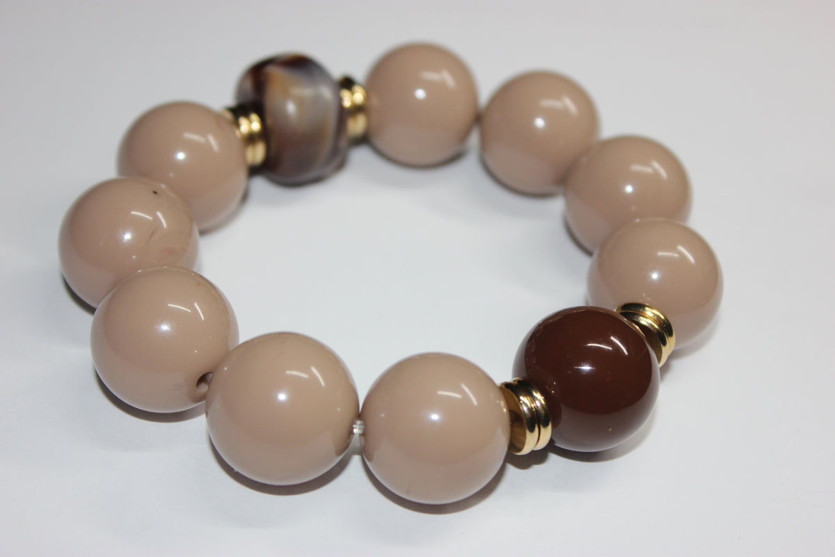 Shades Of Mocha Chocolate Brown Beaded Bracelet (GOLD)