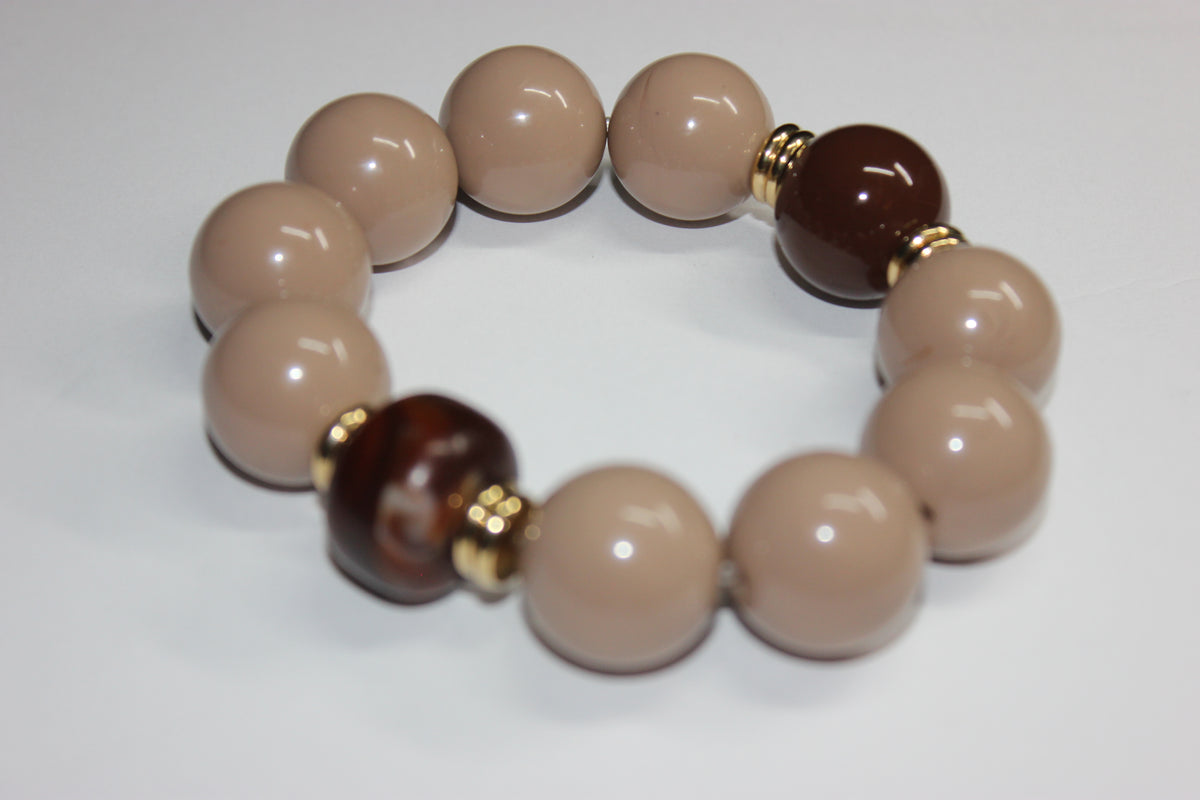 Shades Of Mocha Chocolate Brown Beaded Bracelet (GOLD)