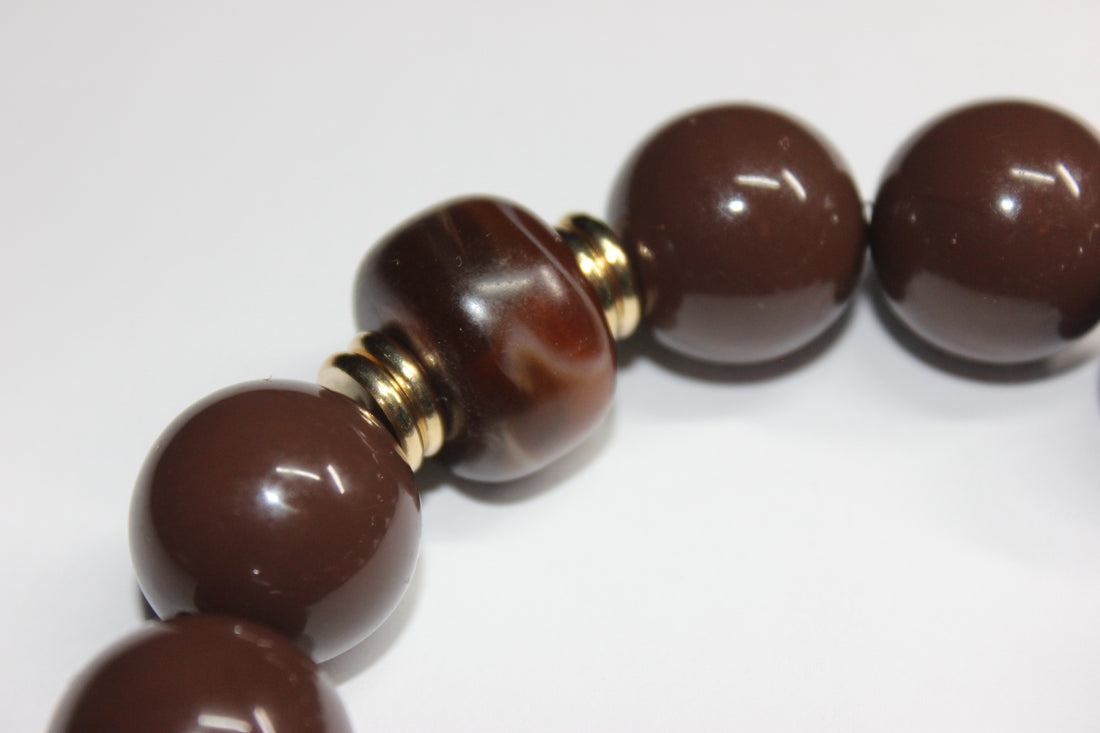 Shades Of Chocolate Brown & Gold Beaded Bracelet