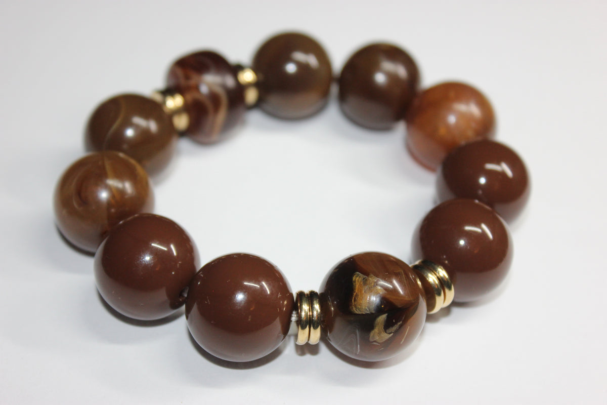 Gold & Chocolate Brown Beaded Bracelet