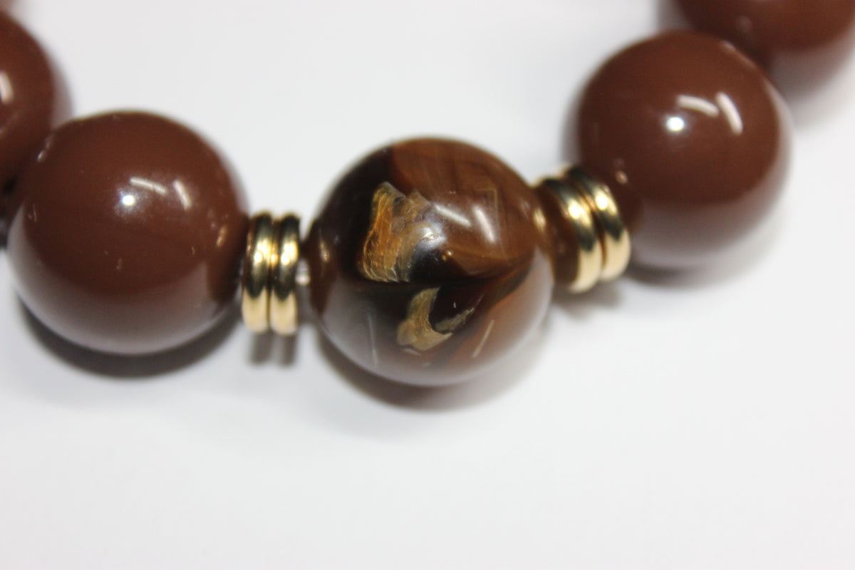 Gold & Chocolate Brown Beaded Bracelet