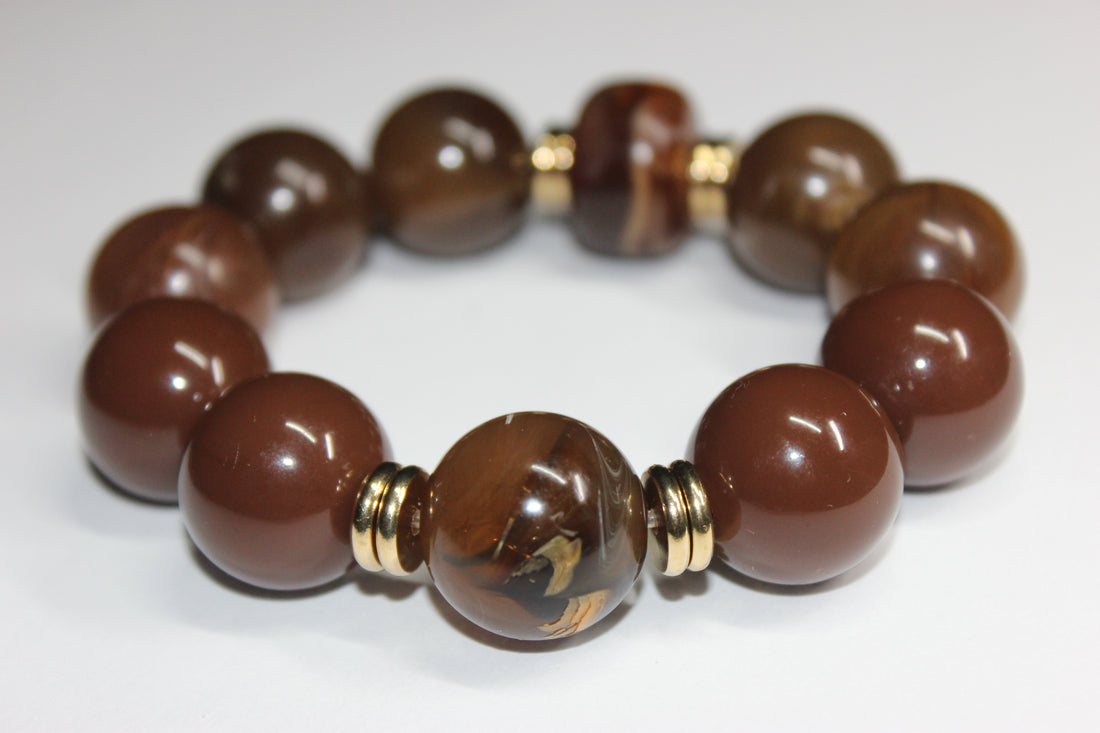 Gold & Chocolate Brown Beaded Bracelet
