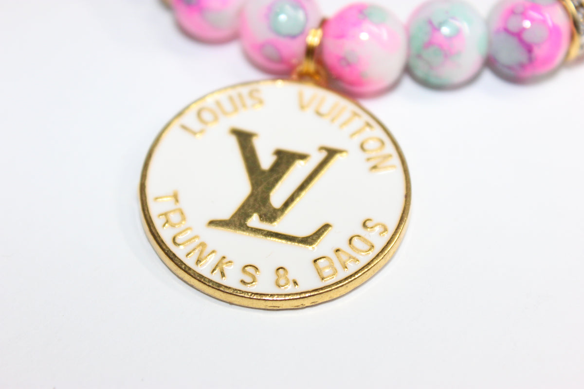 1 Pink Green White w/ Gold Charm Bracelet