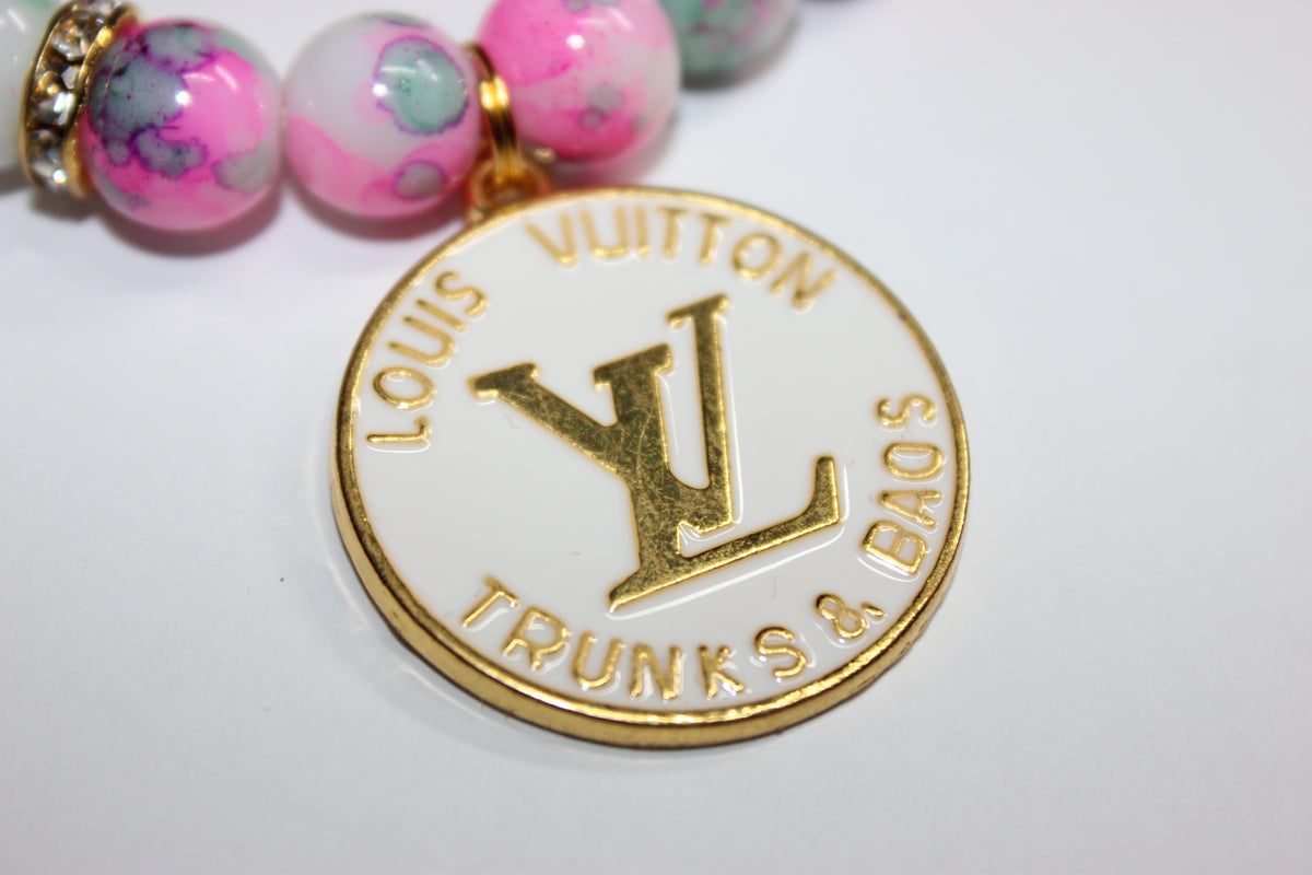 1 Pink Green White w/ Gold Charm Bracelet