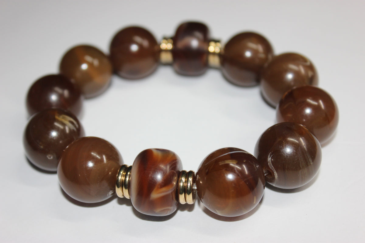 Shades Of Chocolate Brown & Gold Beaded Bracelet