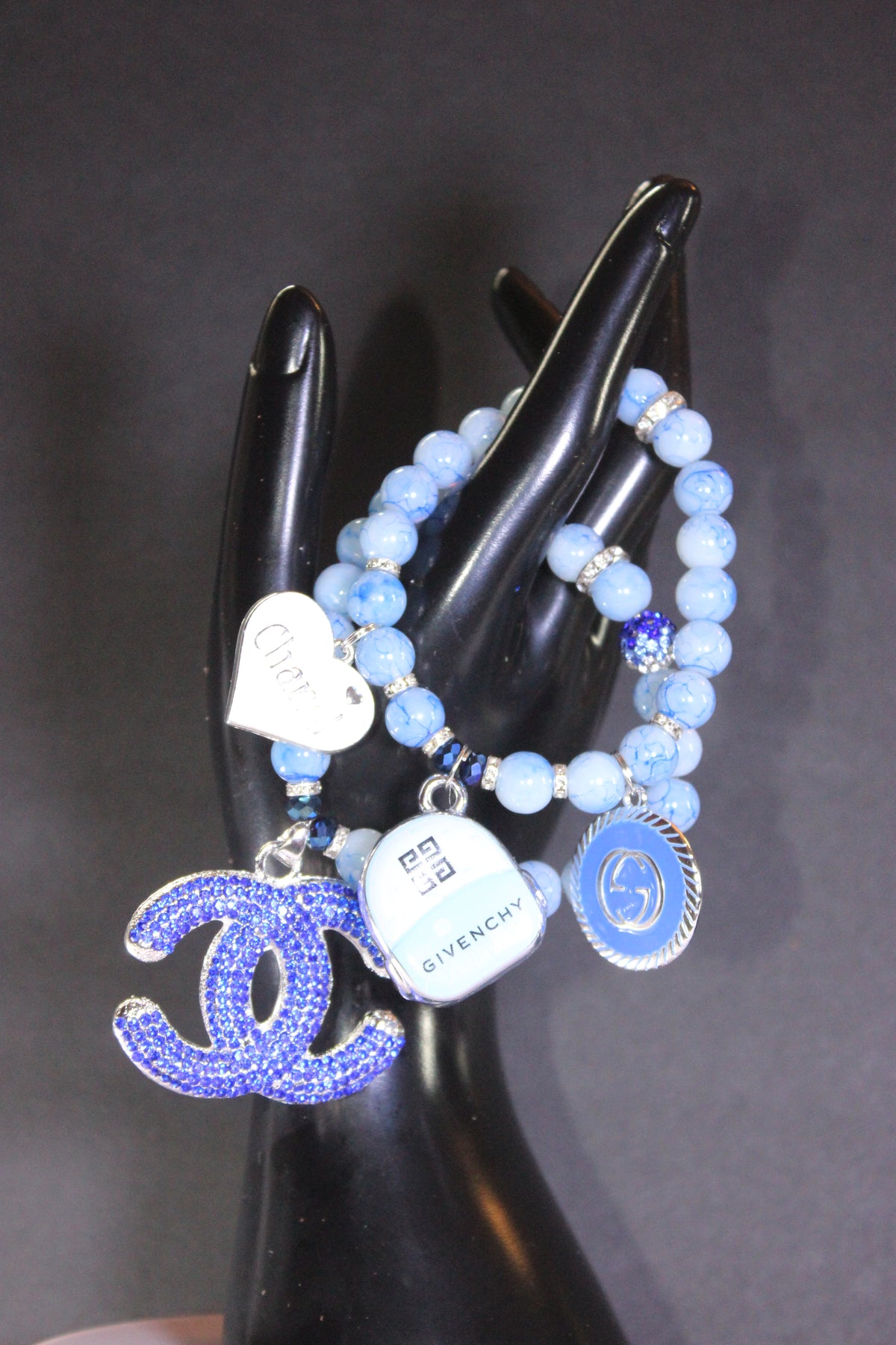 Shades Of Blue 2 Piece Charm Bracelet Set (Silver)