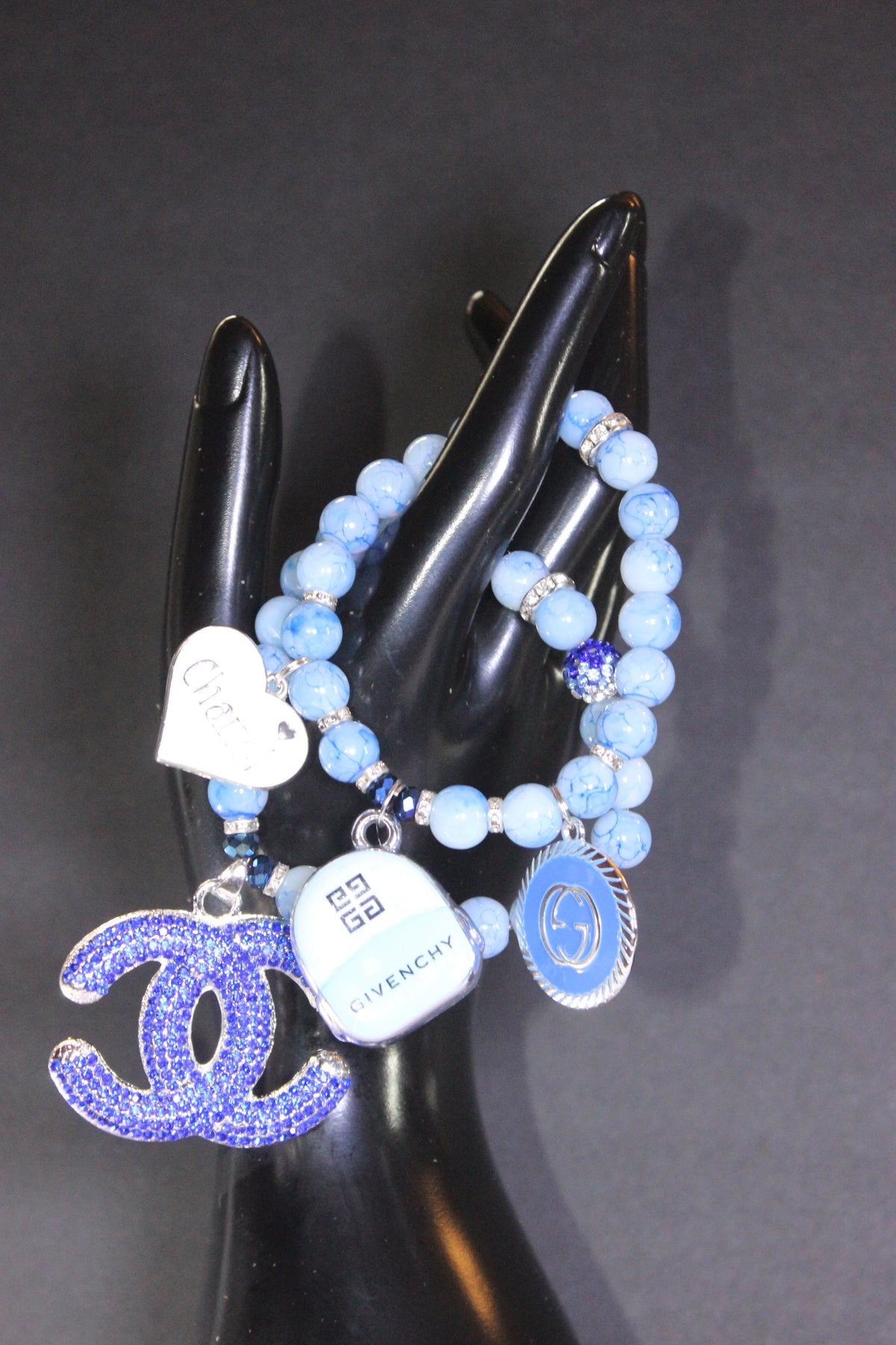 Shades Of Blue 2 Piece Charm Bracelet Set (Silver)