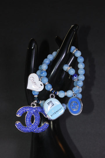 Shades Of Blue 2 Piece Charm Bracelet Set (Silver)